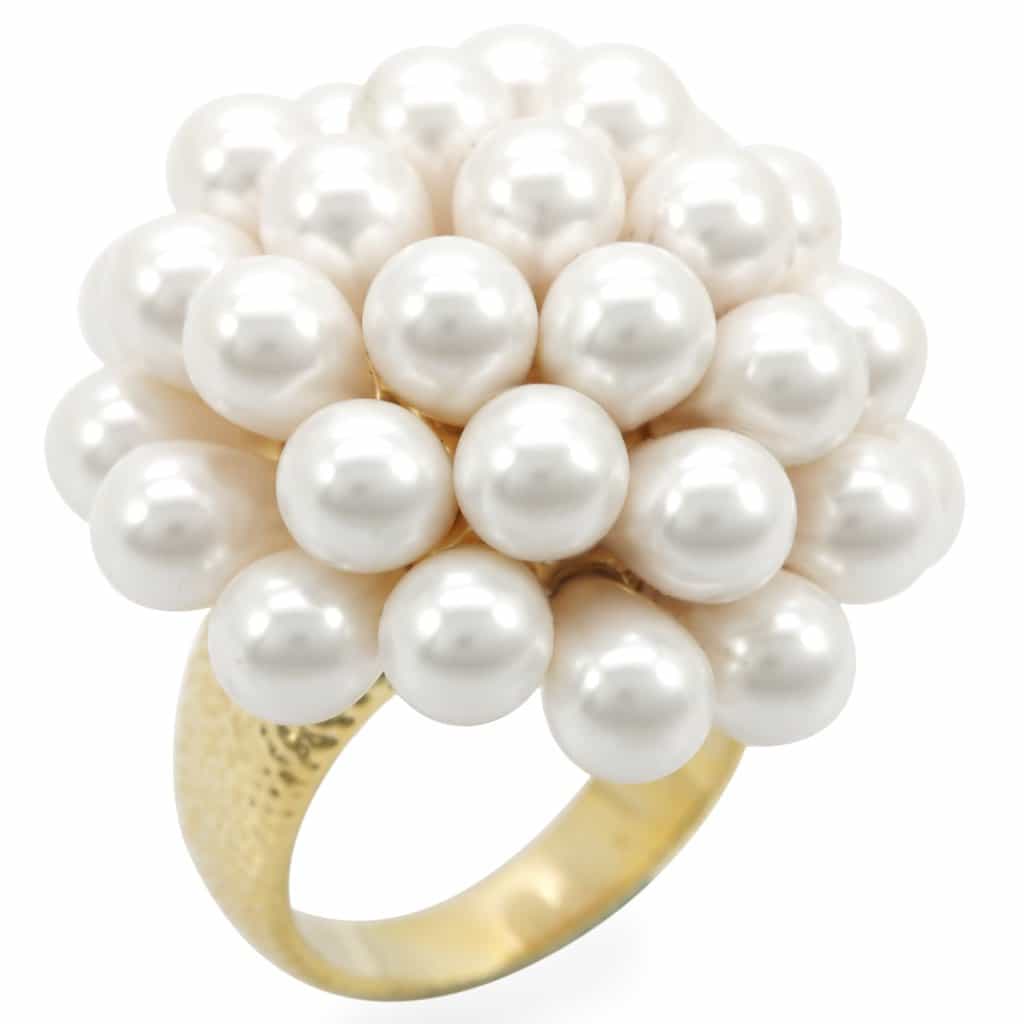 Brass White Pearl Cluster Ball Ring | The Stainless Jewelry view 1