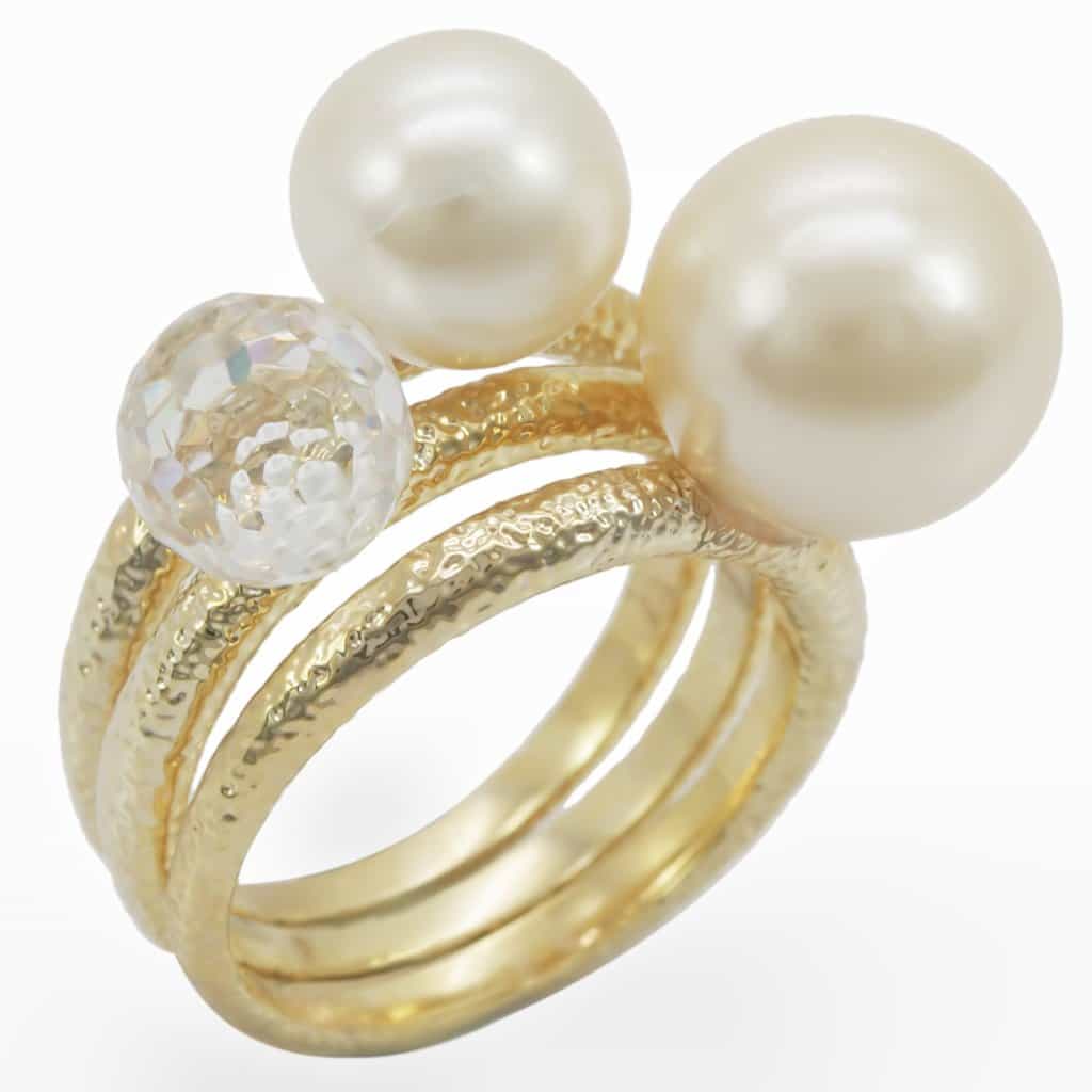 Brass Gold Pearl CZ Stacking Set Ring | The Stainless Jewelry view 1