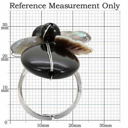 Brass Antique Silver Black Onyx Bead Flower Wire Cocktail Ring view 2