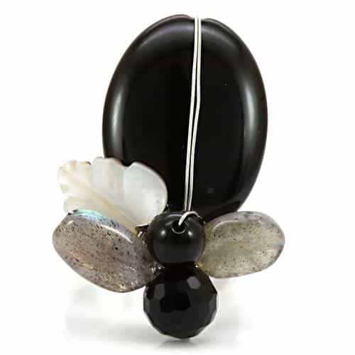 Brass Antique Silver Black Onyx Bead Flower Wire Cocktail Ring view 10