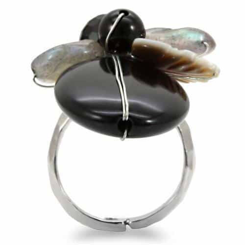 Brass Antique Silver Black Onyx Bead Flower Wire Cocktail Ring view 11