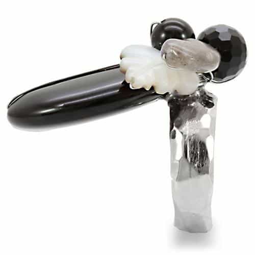 Brass Antique Silver Black Onyx Bead Flower Wire Cocktail Ring view 6