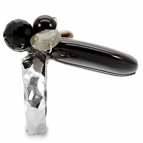 Brass Antique Silver Black Onyx Bead Flower Wire Cocktail Ring view 14