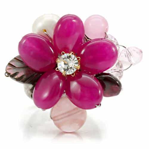Brass Pink Pearl Bead Flower Wire Cocktail Ring view 10