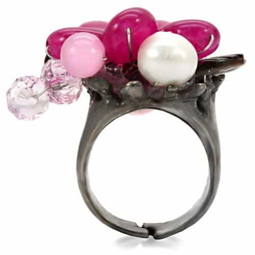 Brass Pink Pearl Bead Flower Wire Cocktail Ring view 12