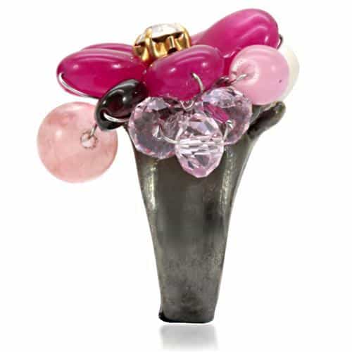 Brass Pink Pearl Bead Flower Wire Cocktail Ring view 13