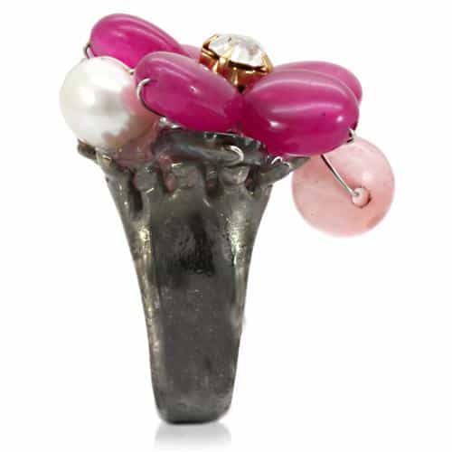 Brass Pink Pearl Bead Flower Wire Cocktail Ring view 7