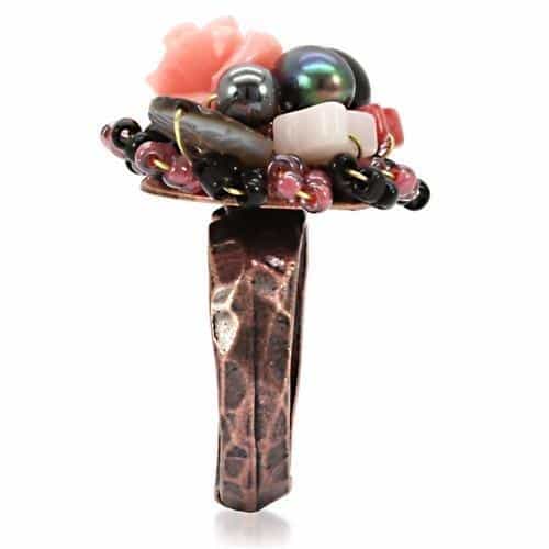 Brass Copper Pink Coral Rose Bead Wire Cocktail Ring view 6