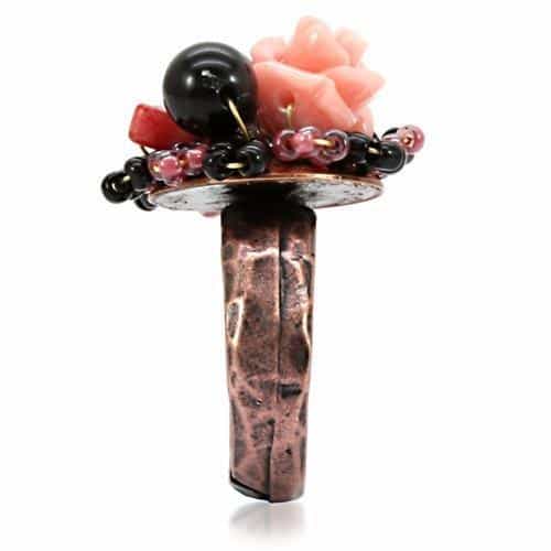 Brass Copper Pink Coral Rose Bead Wire Cocktail Ring view 7