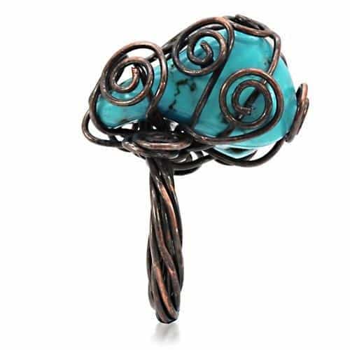 Brass Copper Turquoise Wire Spiral Cocktail Ring view 13