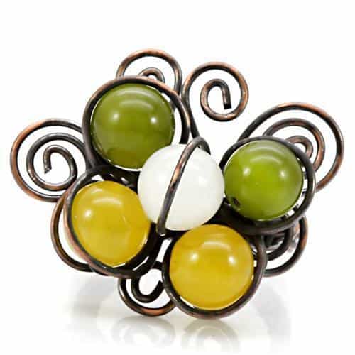 Brass Copper Yellow Green Bead Flower Wire Cocktail Ring view 3