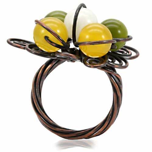 Brass Copper Yellow Green Bead Flower Wire Cocktail Ring view 4