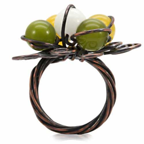 Brass Copper Yellow Green Bead Flower Wire Cocktail Ring view 5