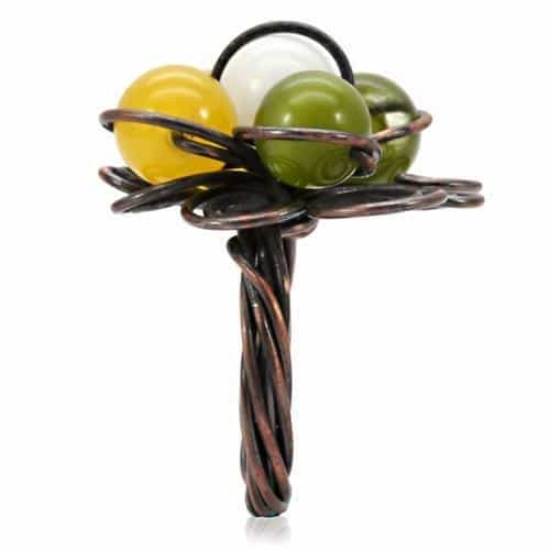 Brass Copper Yellow Green Bead Flower Wire Cocktail Ring view 6