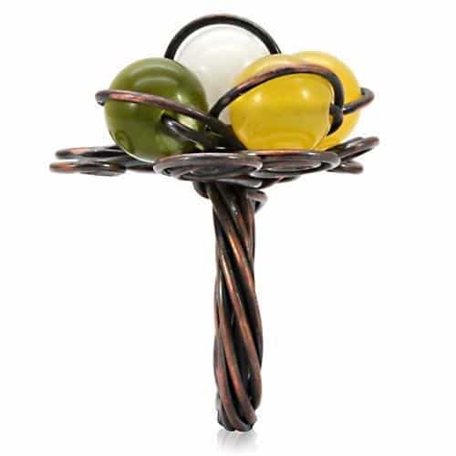 Brass Copper Yellow Green Bead Flower Wire Cocktail Ring view 7