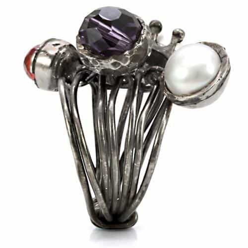 Brass Antique Silver Purple Crystal Pearl Cluster Wire Ring view 6
