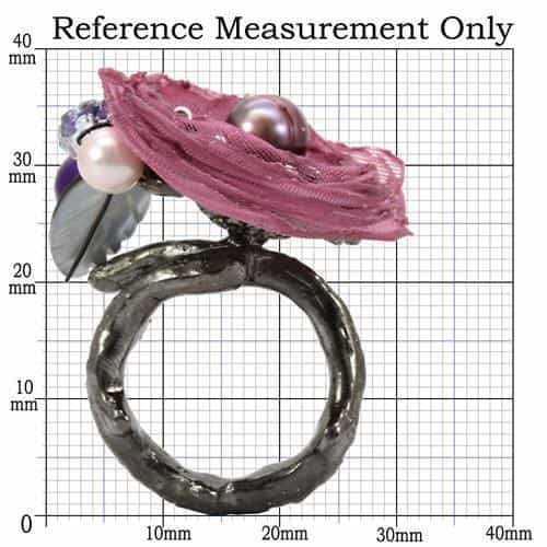 Brass Pink Organza Pearl Bead Fabric Flower Cocktail Ring view 2