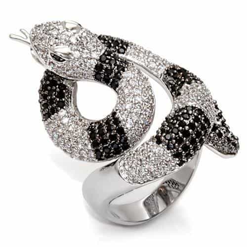 Brass Black White CZ Snake Ring | The Stainless Jewelry view 1