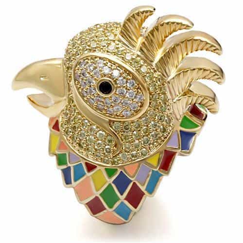 Brass Enamel Crystal Parrot Ring | The Stainless Jewelry view 1