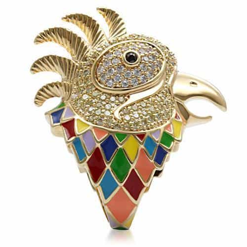 Brass Enamel Crystal Parrot Ring | The Stainless Jewelry view 6