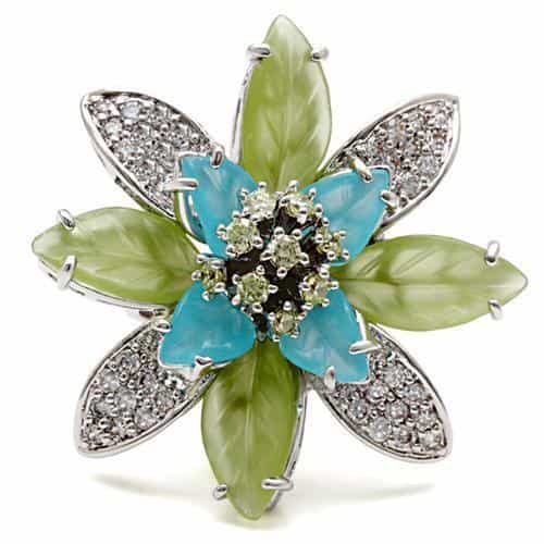 Brass Green Blue Enamel Crystal Flower Ring view 3