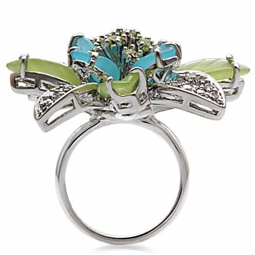 Brass Green Blue Enamel Crystal Flower Ring view 4