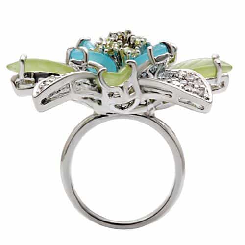 Brass Green Blue Enamel Crystal Flower Ring view 5