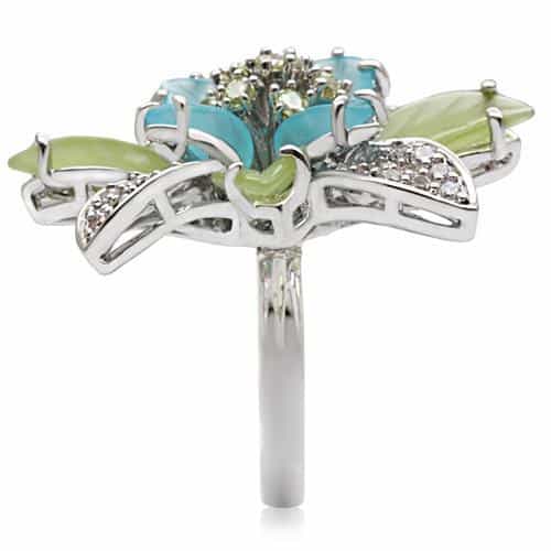 Brass Green Blue Enamel Crystal Flower Ring view 6
