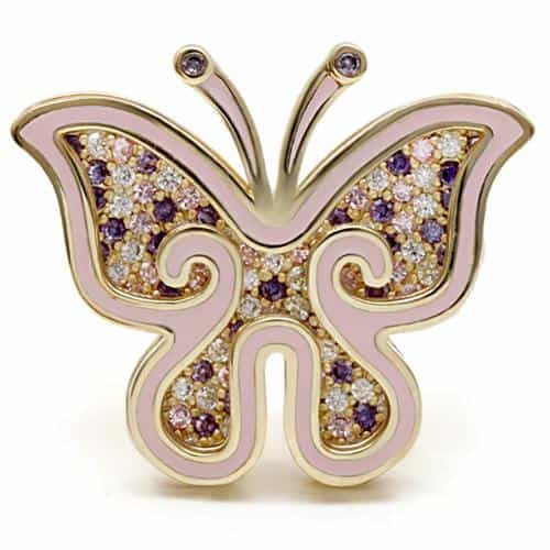 Brass Pink Enamel Crystal Butterfly Ring | The Stainless Jewelry view 10