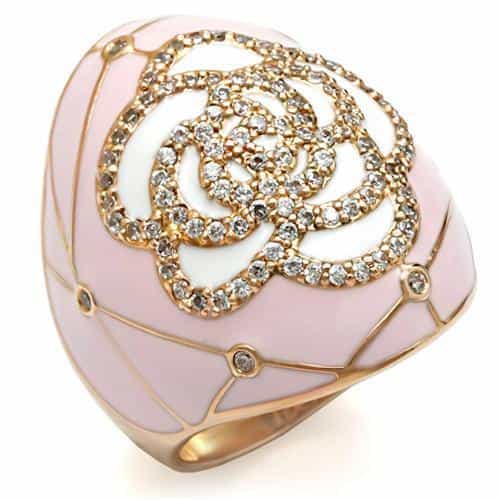 Brass Pink Enamel Rose Cutout Dome Ring | The Stainless Jewelry view 1