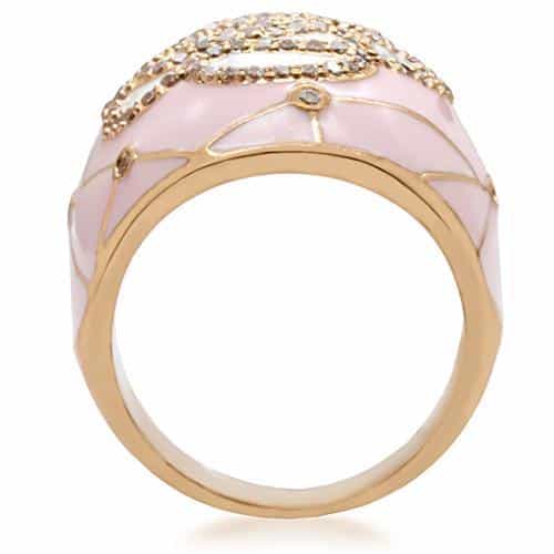 Brass Pink Enamel Rose Cutout Dome Ring | The Stainless Jewelry view 4