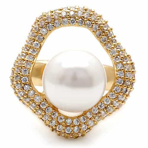 Brass Gold Pearl CZ Halo Ring | The Stainless Jewelry view 3