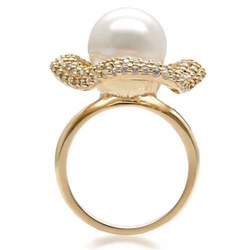 Brass Gold Pearl CZ Halo Ring | The Stainless Jewelry view 4