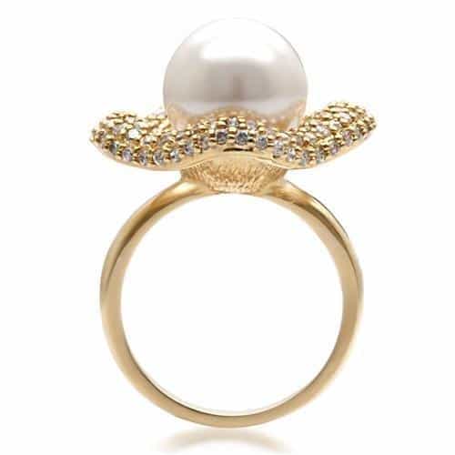 Brass Gold Pearl CZ Halo Ring | The Stainless Jewelry view 5