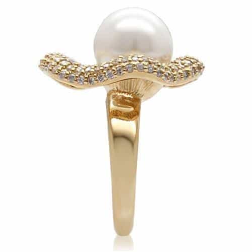 Brass Gold Pearl CZ Halo Ring | The Stainless Jewelry view 6