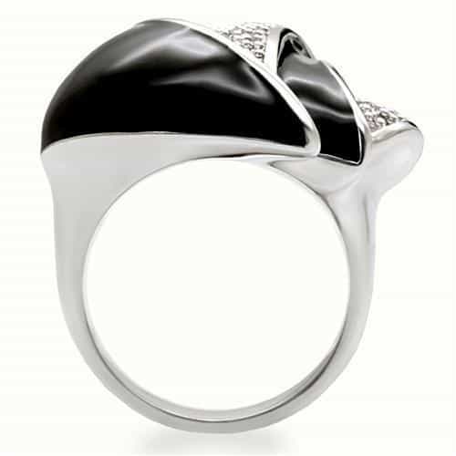 Brass Black Enamel CZ Chevron Dome Ring | The Stainless Jewelry view 4