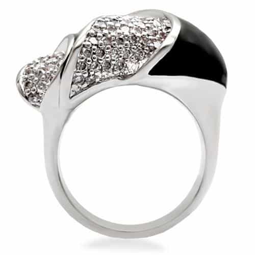 Brass Black Enamel CZ Chevron Dome Ring | The Stainless Jewelry view 5