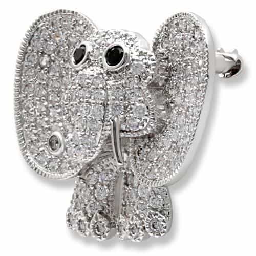 Brass CZ Crystal Double Elephant Brooch | The Stainless Jewelry view 4