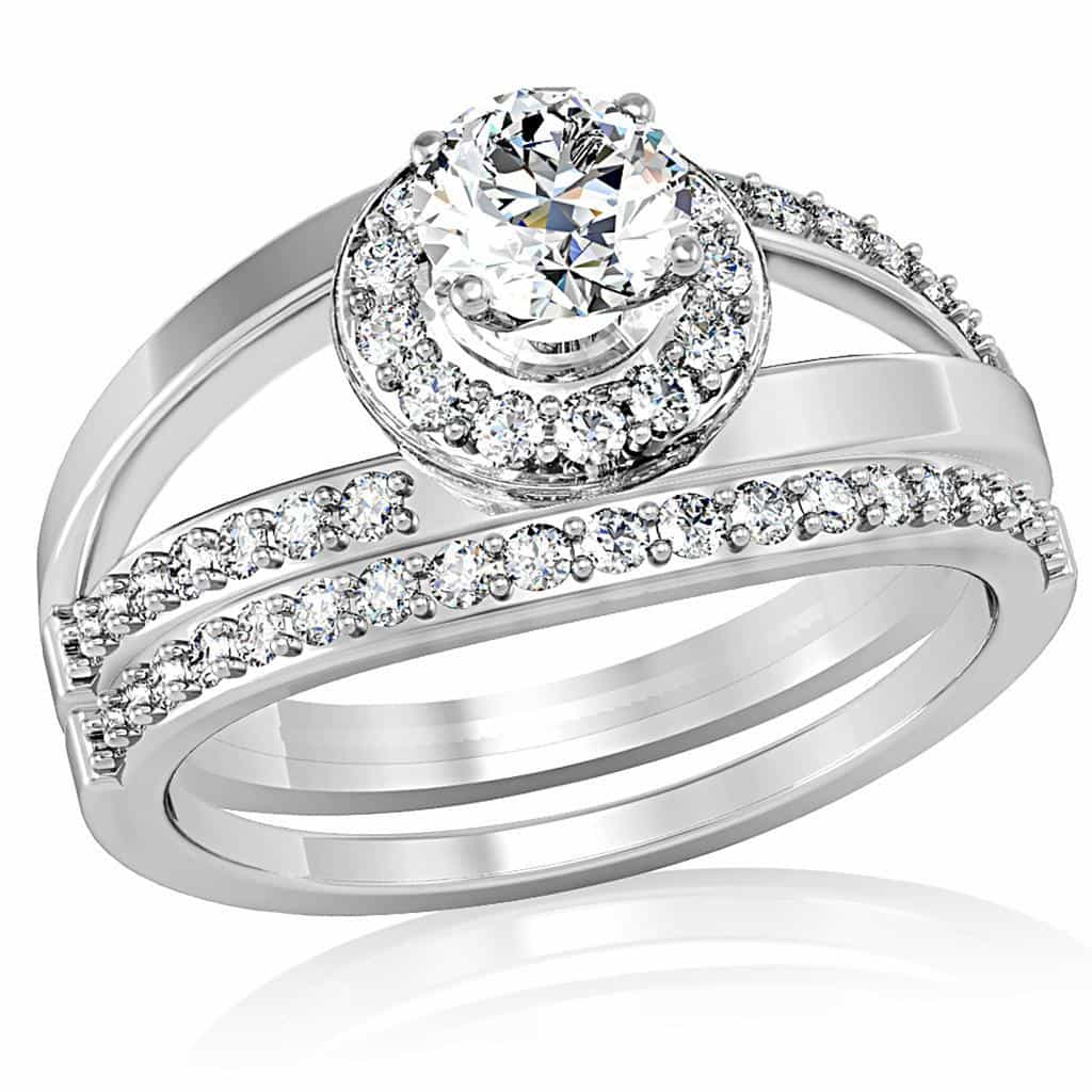 Brass CZ Round Halo Bridal Set Ring | The Stainless Jewelry view 1