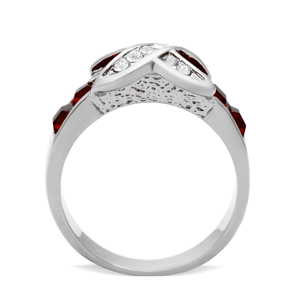 Stainless Steel Red Crystal CZ Crossover X Ring view 7