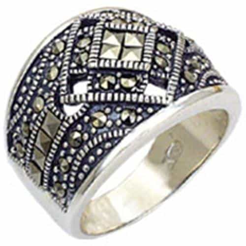 Sterling Silver Marcasite Geometric Wide Band Ring view 2