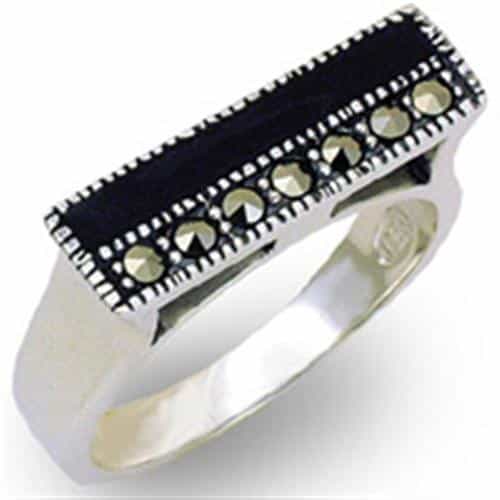 Sterling Silver Marcasite Onyx Ring | The Stainless Jewelry view 1