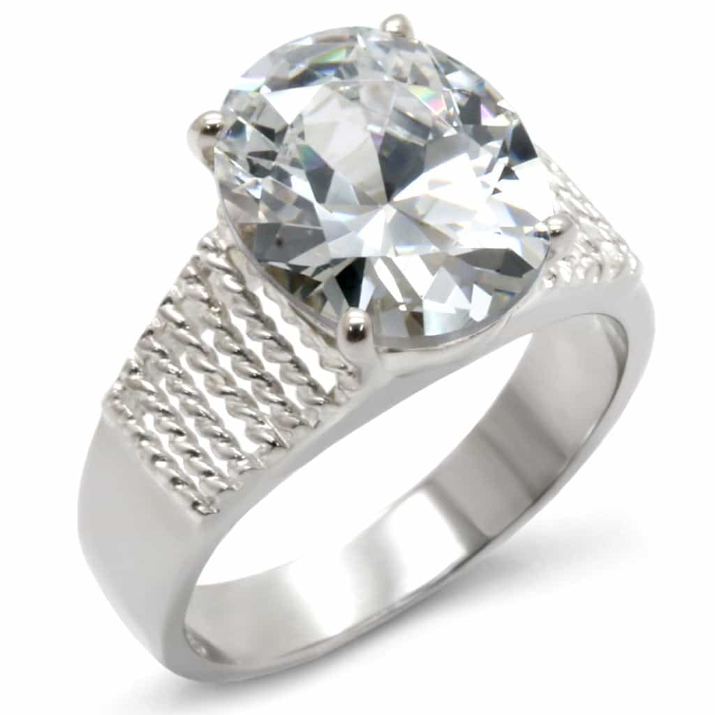 Sterling Silver CZ Oval Cable Twist Solitaire Ring view 1