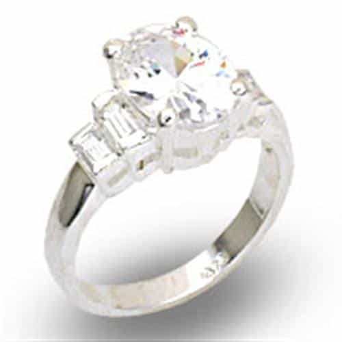 Sterling Silver CZ Round Baguette Three-Stone Ring view 1