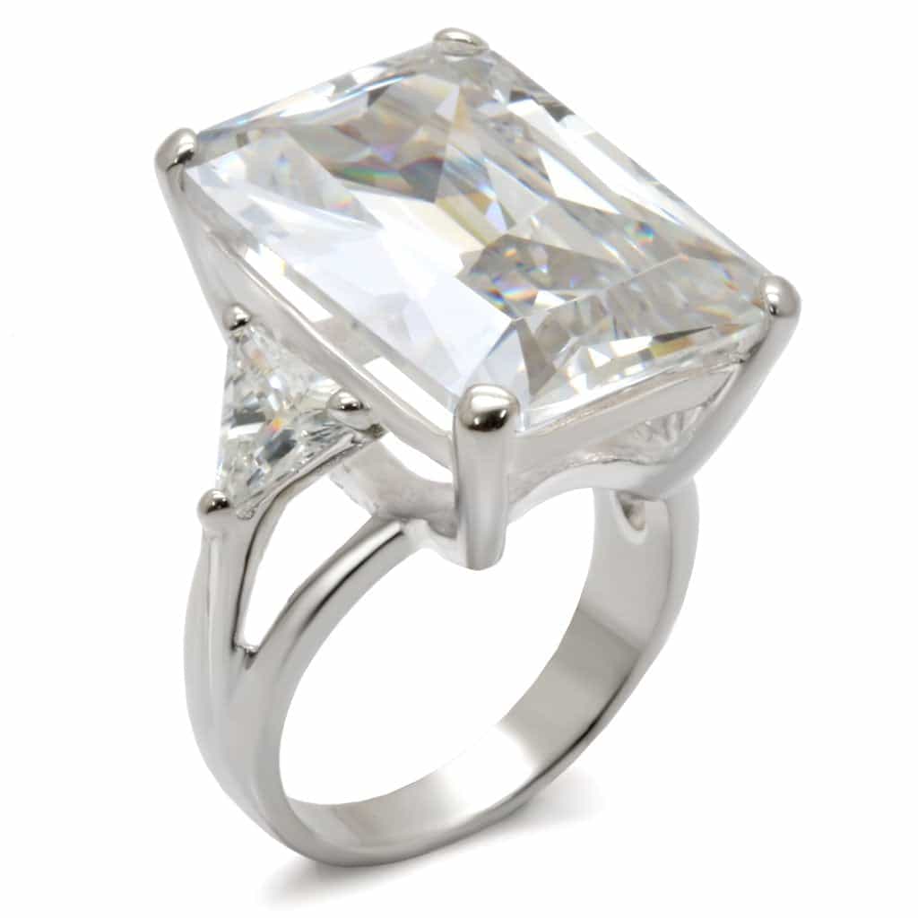 Sterling Silver CZ Emerald Cut Solitaire Ring view 1
