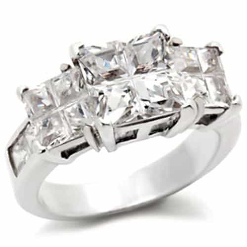 Sterling Silver CZ Princess Three-Stone Ring view 2