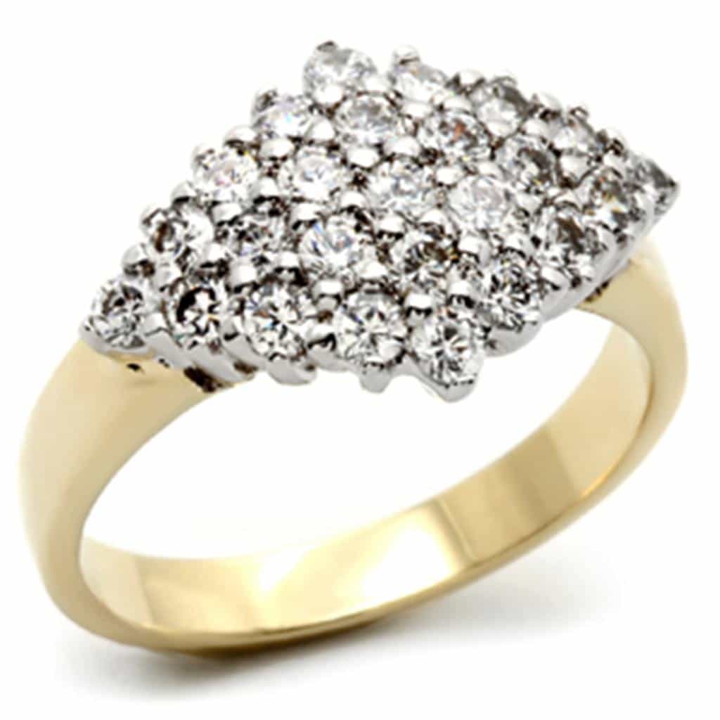 Brass Gold CZ Cluster Diamond Shape Ring | The Stainless Jewelry view 1