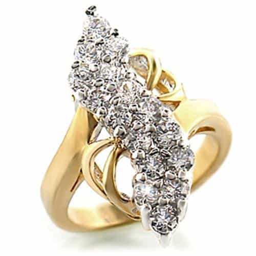 Brass Gold CZ Marquise Navette Cluster Ring view 1