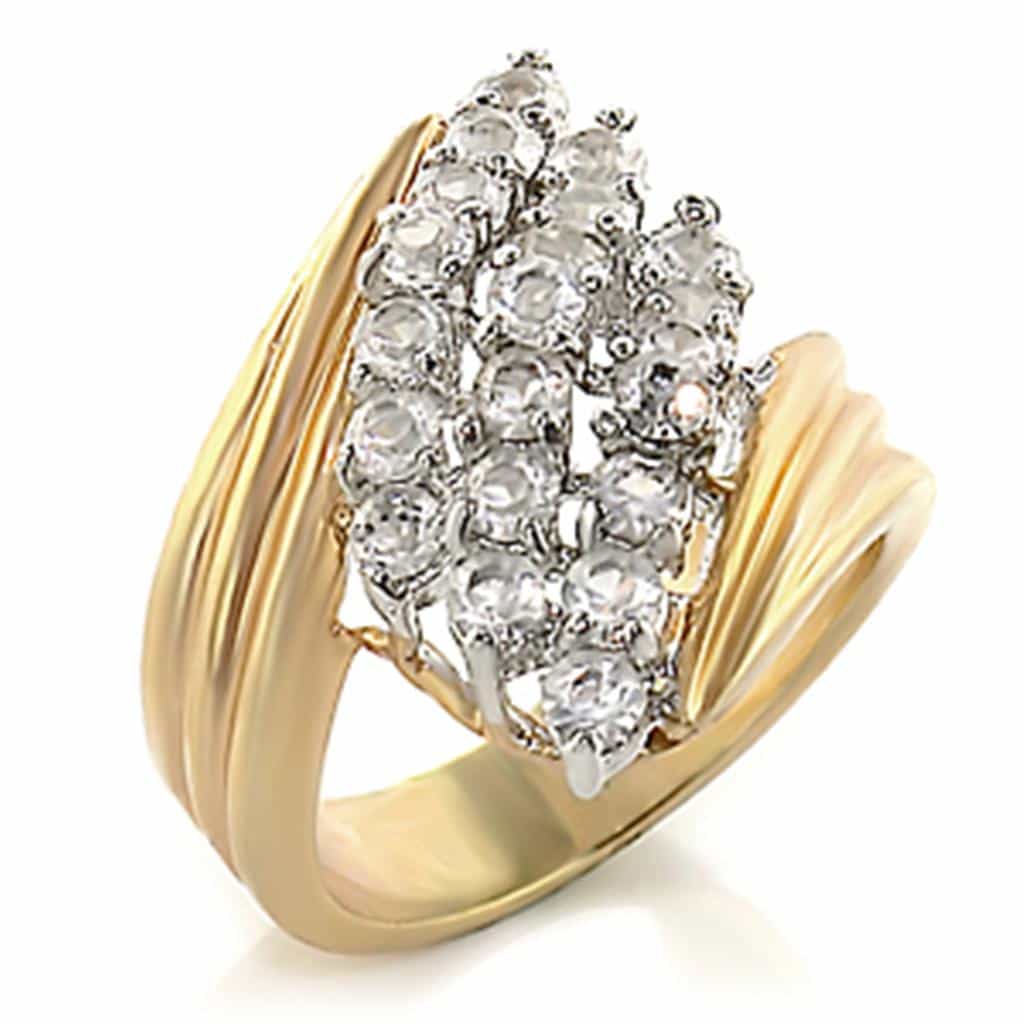 Brass Gold CZ Marquise Three-Row Ring | The Stainless Jewelry view 1