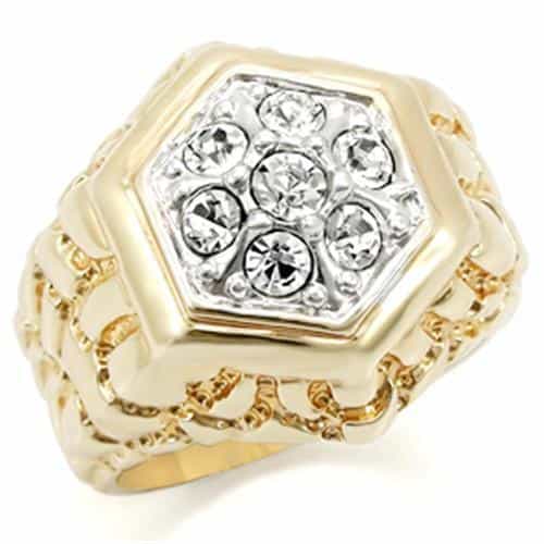 Brass Gold Crystal Hexagon Signet Ring | The Stainless Jewelry view 1